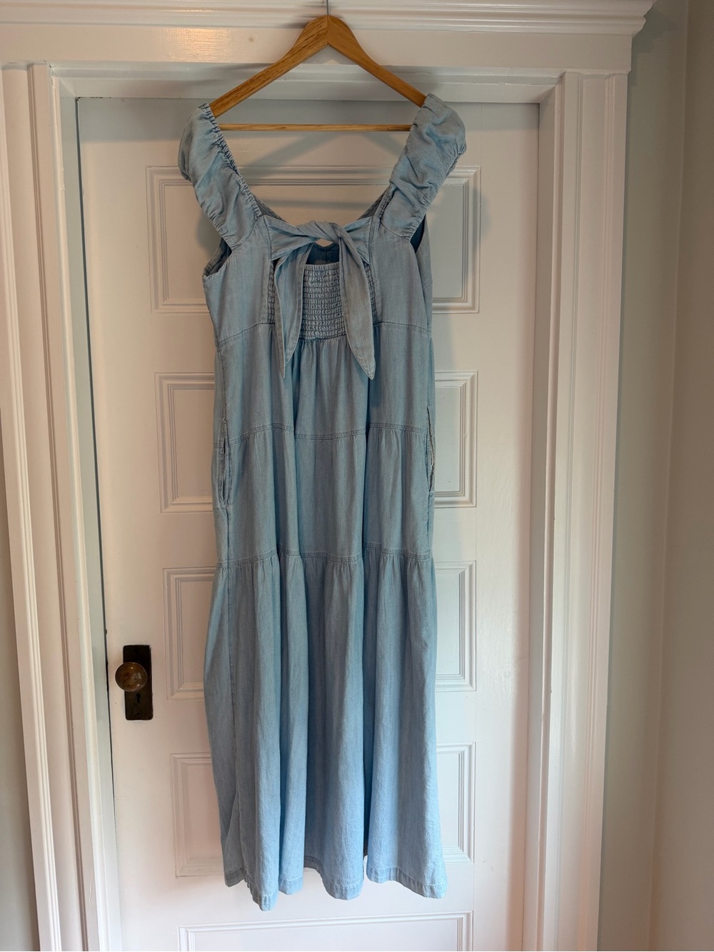 Tiered Denim Maxi with Cap Sleeves - Picture 2 of 6